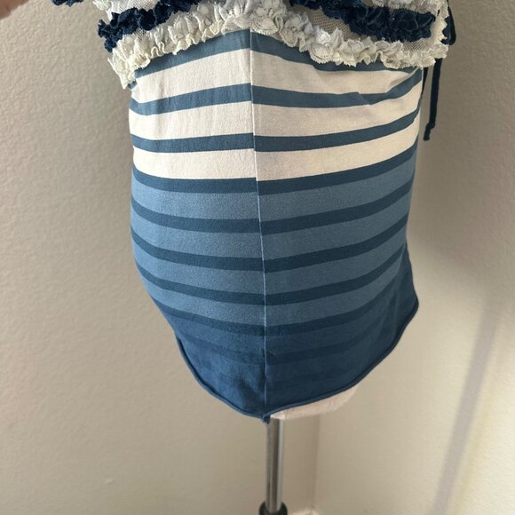 Jean Paul Gaultier Ruffled Blue & White Striped Lace Top Spaghetti Straps Sz S - Picture 11 of 16